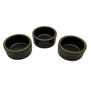 Vintage Rego Stoneware Dipping Bowls Set of 3 Black Tan Rim Japan Mid Century